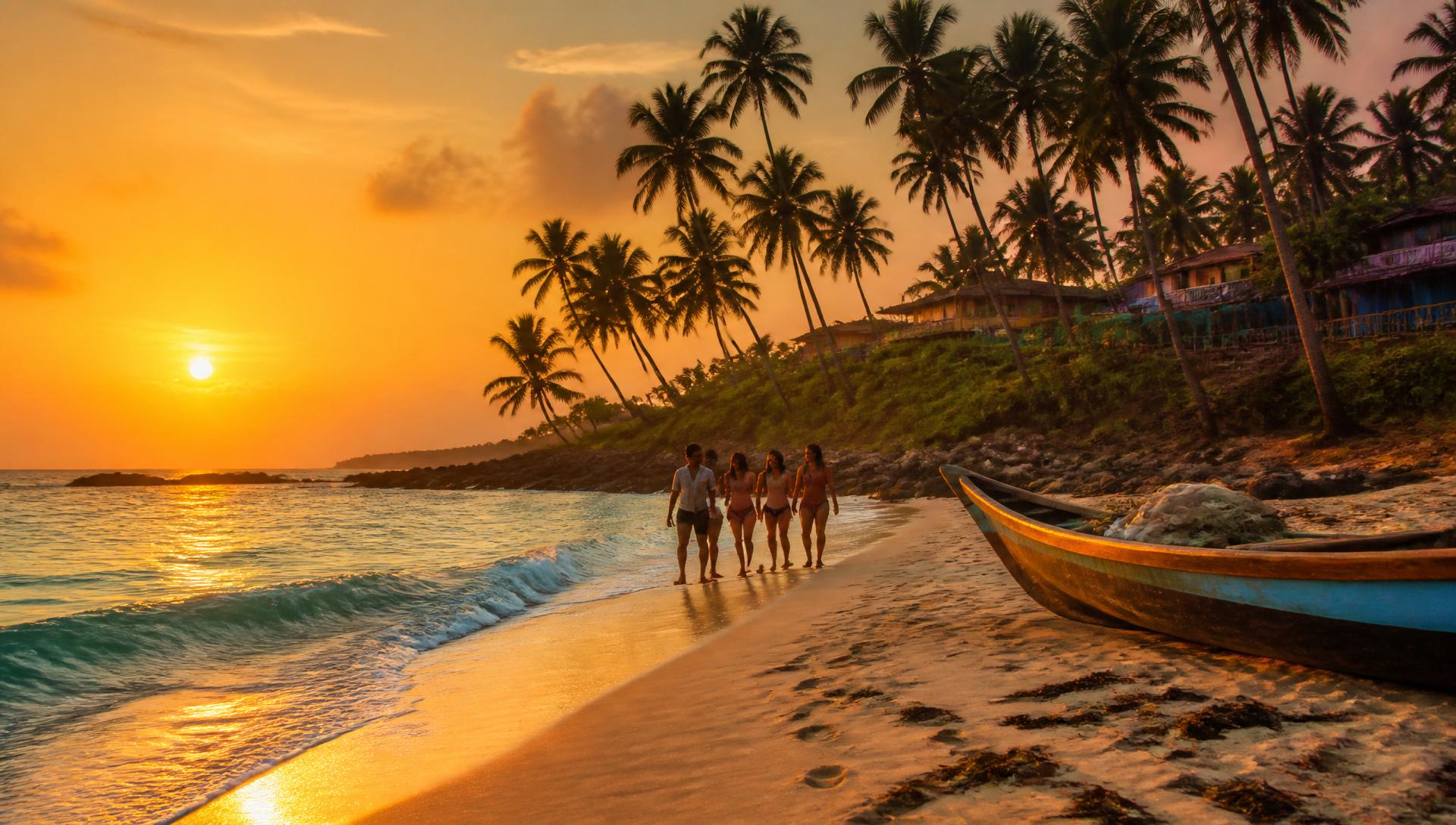 Goa palm beach at sunset