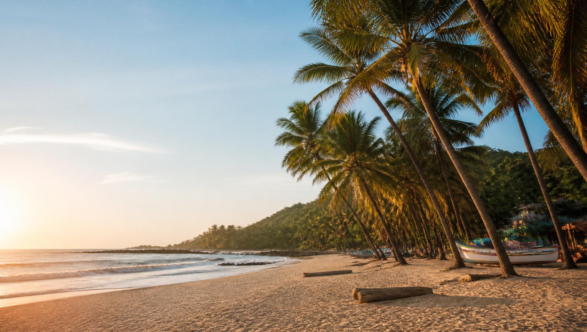 Goa palm beach at sunset