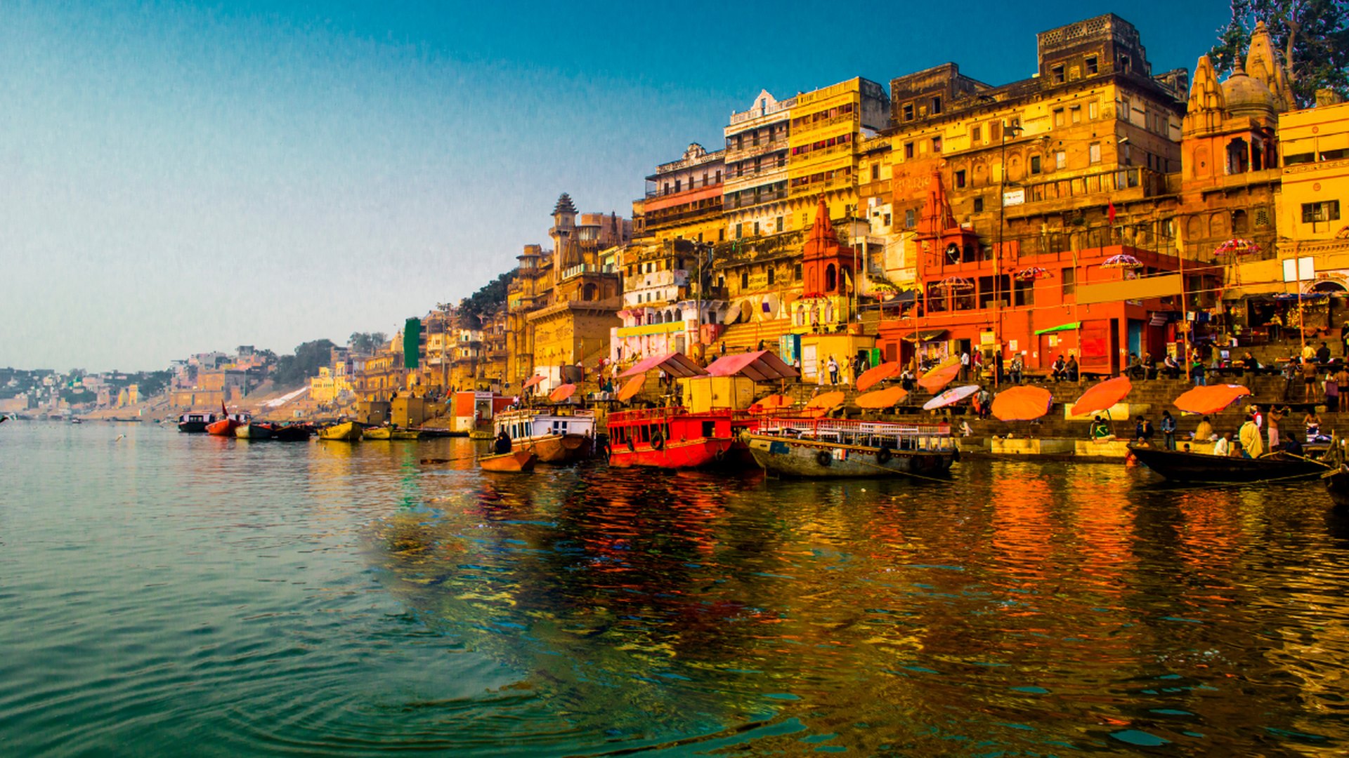 Varanasi ghats on the Ganges at sunrise